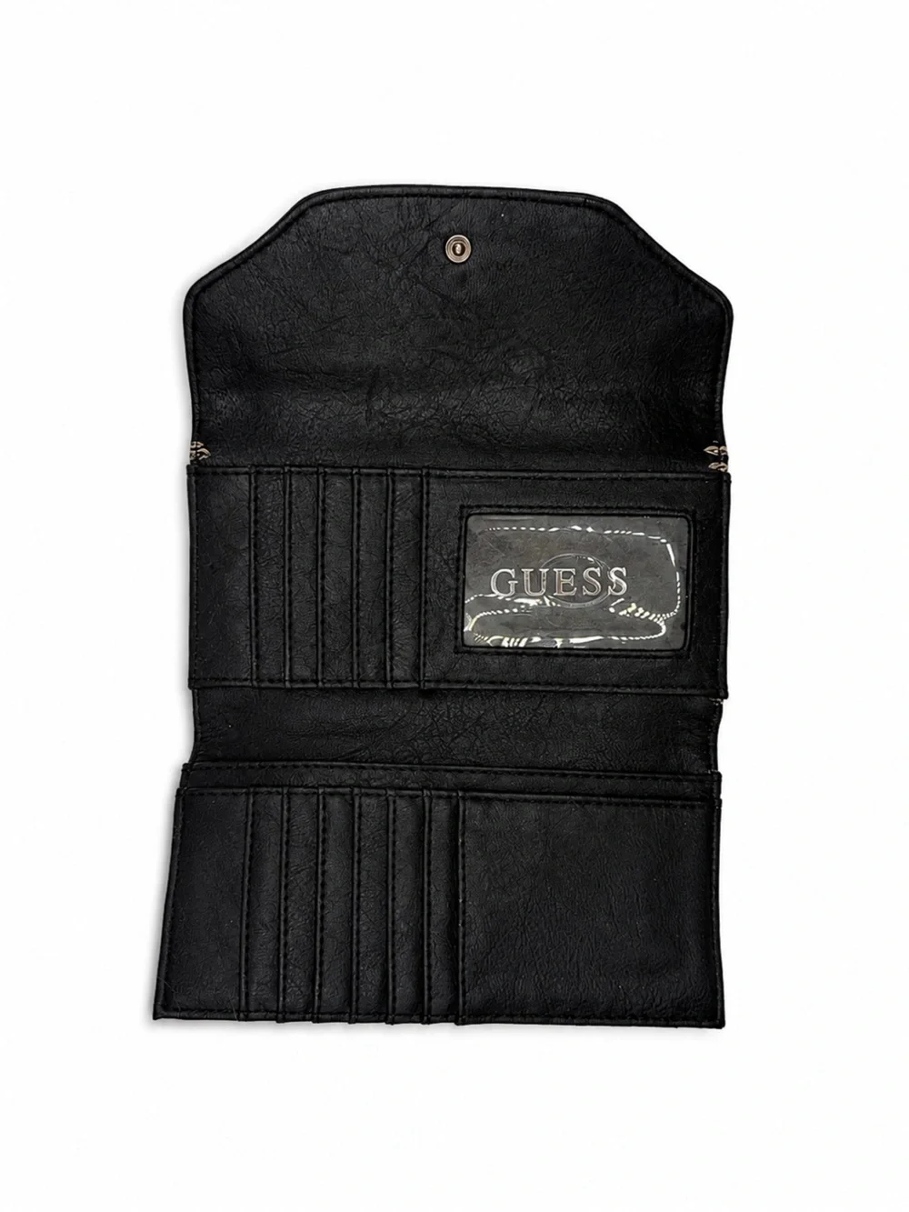 Vintage GUESS Black Studded Logo Flap Checkbook Wallet Y2K